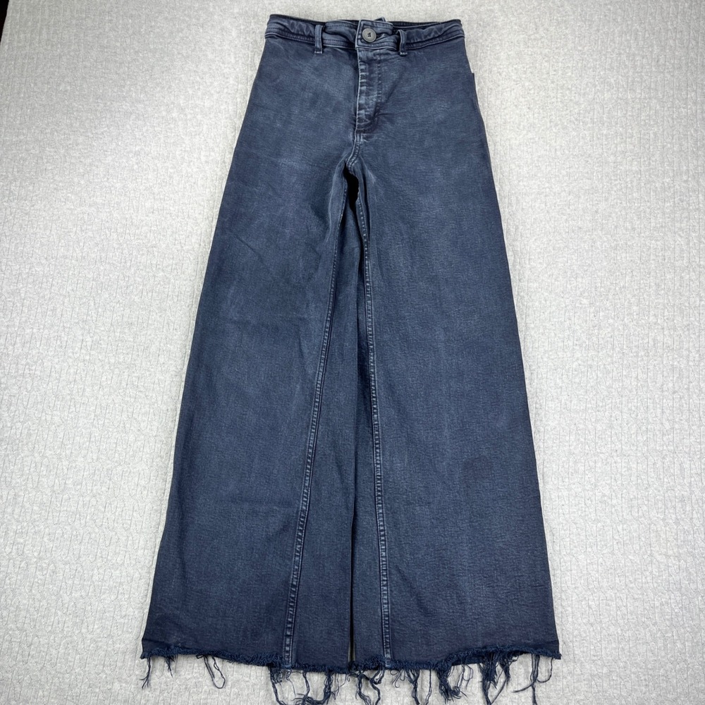 Zara Baggy Wide Leg Y2K 90s Jeans Women 2/24X28 Black High Rise Raw Hem